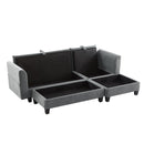 Upholstered L Shaped Sectional Sofa With Storage, Movable Ottoman, And 6 Throw Pillows