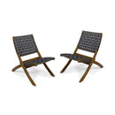 Solidago - Outdoor And Strapping Belt Folding Chairs, (Set of 2) - Black / Brown