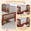 Bed With Headboard Storage Rack, 2 Under Bed Drawers, 3 Side Guardrails For Safety