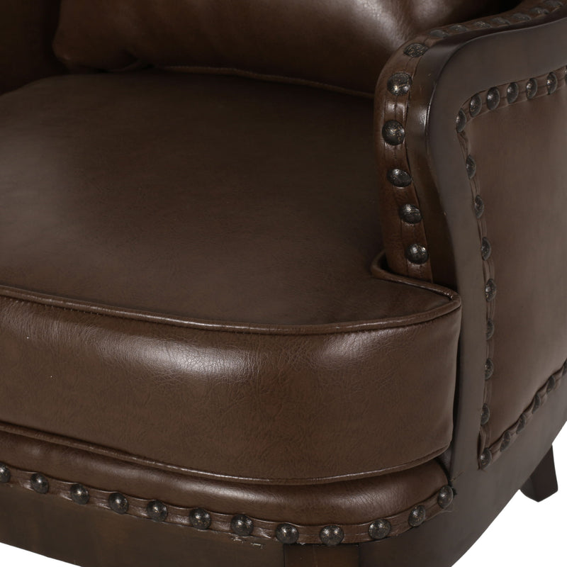 Accent Chair With Nailhead Trim And Birch Wood Legs - Dark Brown