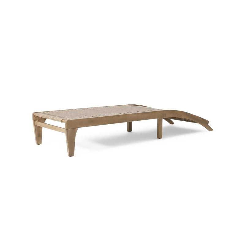 Outdoor Rattan Wicker Chaise Lounge With Acacia Wood Frame - Light Brown