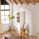 Retro Style 75'' Tall Display Shelf With Cabinet For Hallways Living Room Kitchen - White