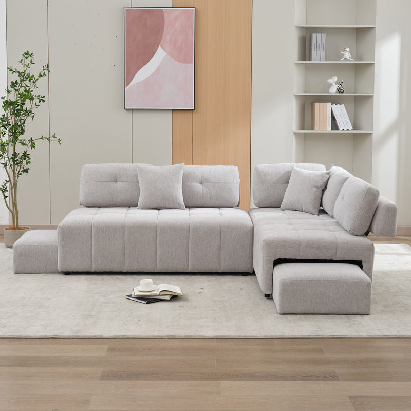 L-Shaped Sofa Sectional Sofa Couch With 2 Stools And 2 Lumbar Pillows For Living Room