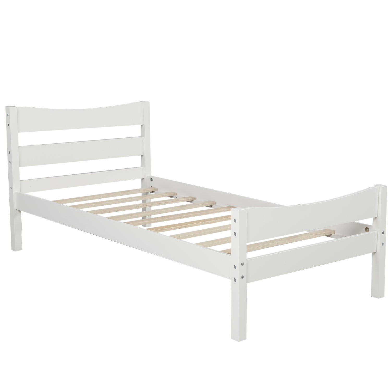 [Not allowed to sell to Walmart]Twin Size Wood Platform Bed with Headboard and Wooden Slat Support (White)