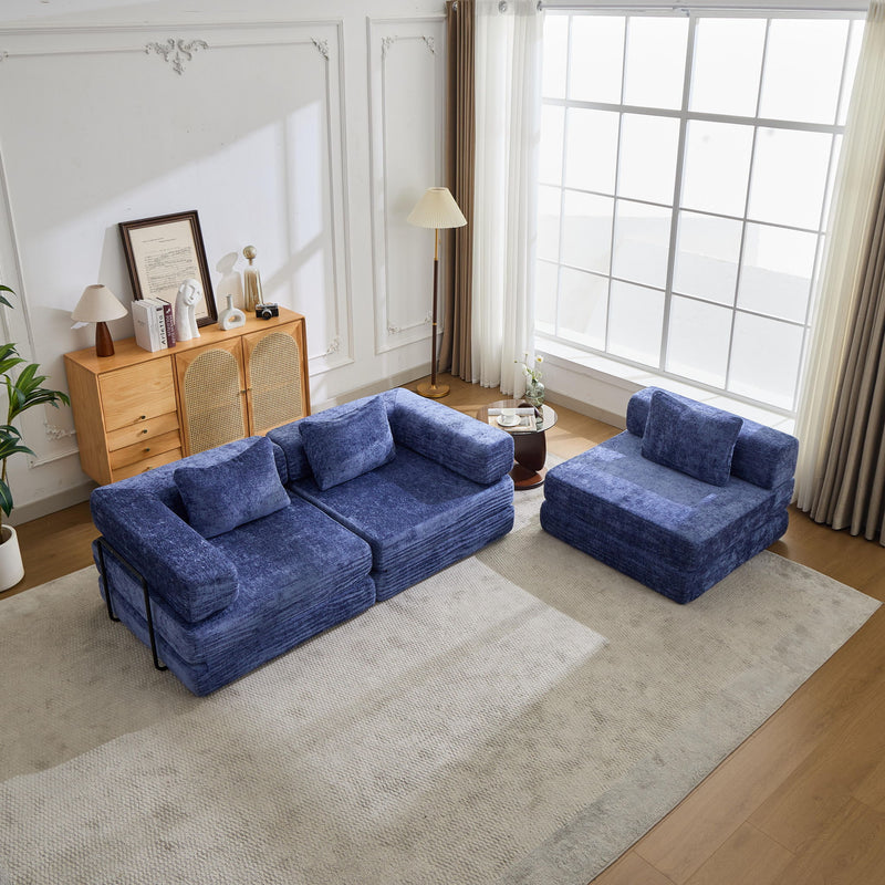 Convertible Floor Sofa Bed With Fixed Shape Frame, Boneless Modular Sectional Sofa, For Living Room - Dark Blue