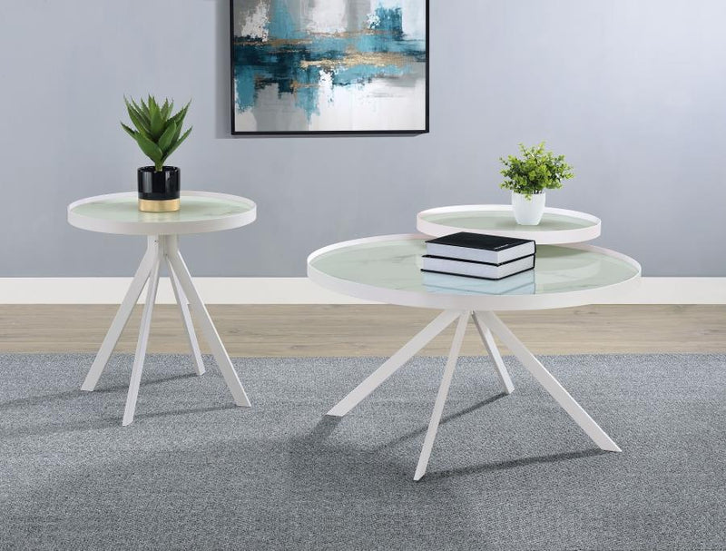Briggs - Round Marble Printed Glass Top Coffee Table