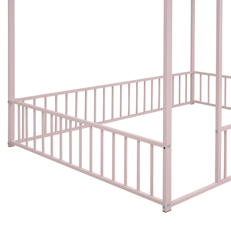 Metal Bed House Bed Frame With Fence, For Kids, Teens, Girls, Boys