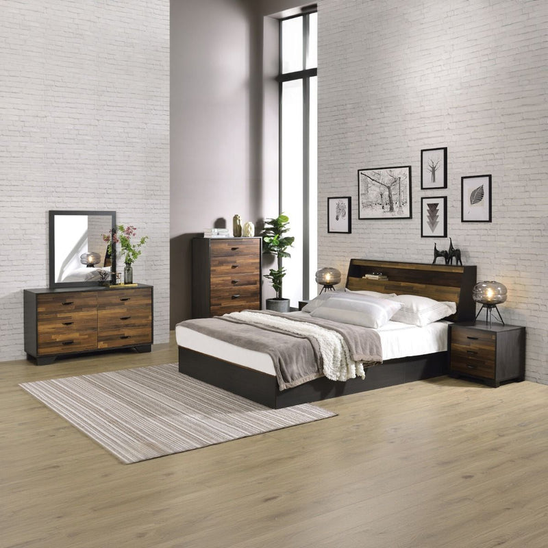 Eos - Queen Bed - Walnut & Black Finish