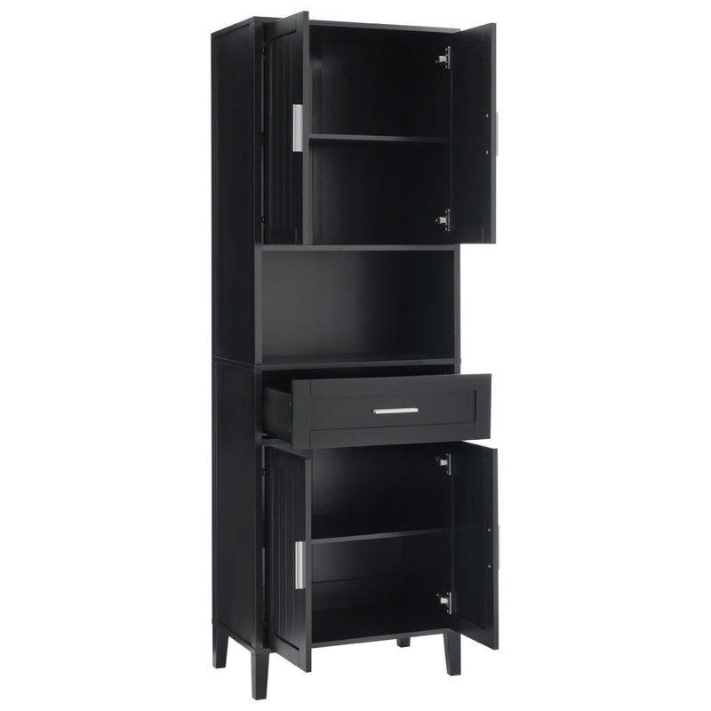 Freestanding Tall Bathroom Cabinet With Soft Close Doors And Adjustable Shelves - Black
