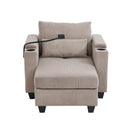 Convertible Chaise Lounge Sofa Chair With USB Ports, Cup Holders, Phone Holder And Storage