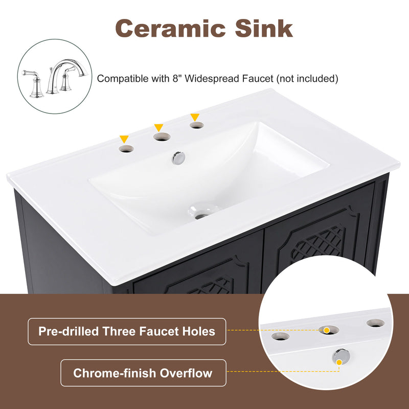 Vintage Style Bathroom Vanity With Sink, Multi Functional Storage, Soft-Closing Door
