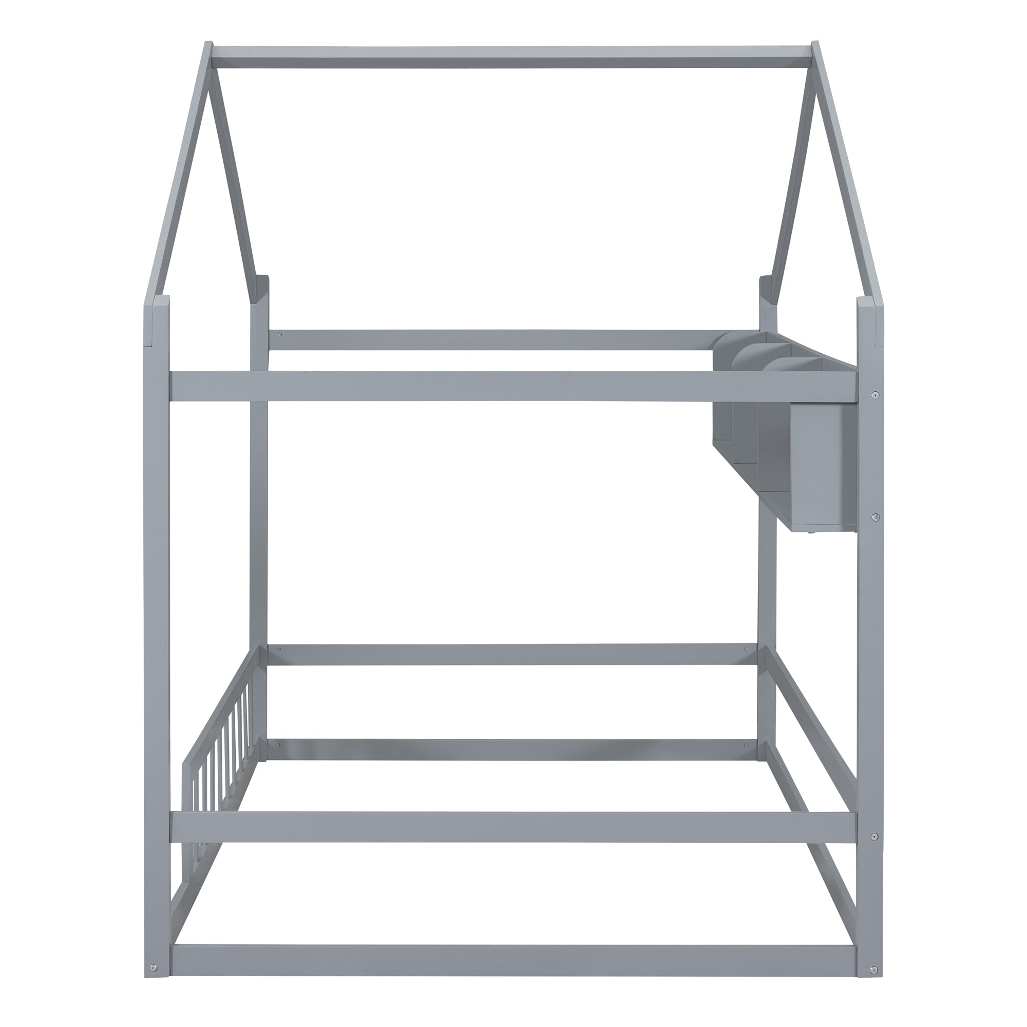 Wooden Full Size House Bed with Storage Shelf,Kids Bed with Fence and Roof, Gray - Atlantic Fine Furniture Melbourne FL
