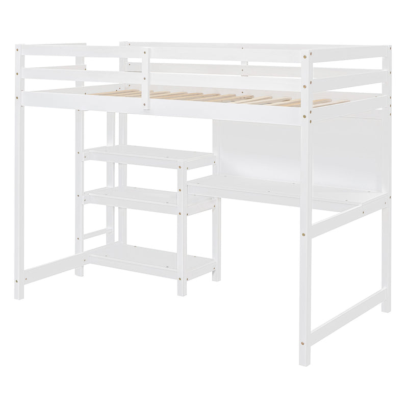 Loft Bed With Shelves, Desk And Writing Board