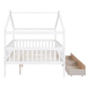 Full Size Wooden House Bed with Two Drawers, White