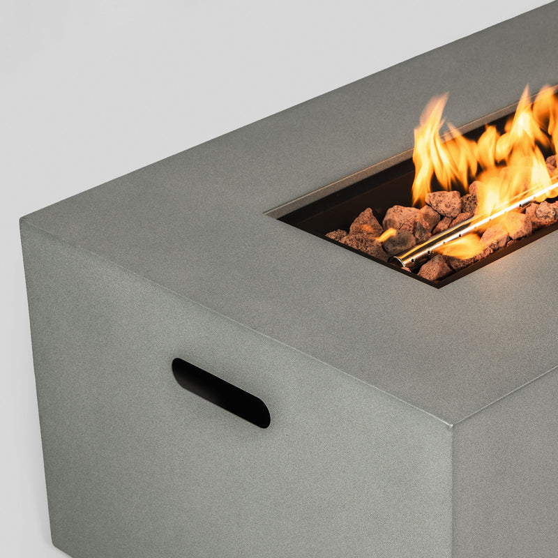 42" Propane Gas Fire Pit Table, 50000 Btu Rectangular Steel Fire Pit With Glass Wind Guard For Outside Patio Deck Garden Courtyard - Gray