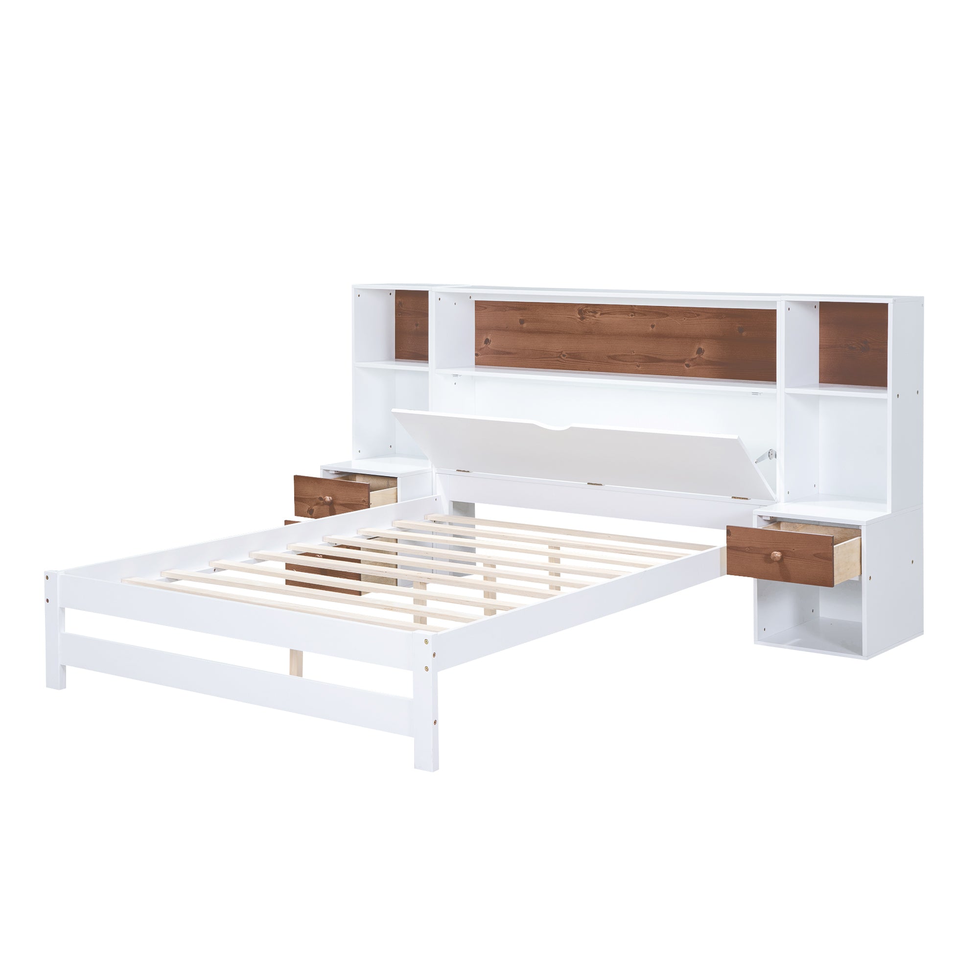 Full Size Platform Bed with Storage Headboard and Drawers, White - Atlantic Fine Furniture Melbourne FL