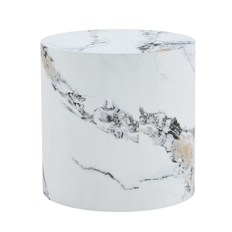 Elegant Cylindrical Table With Patterned Design For Versatile Use - White
