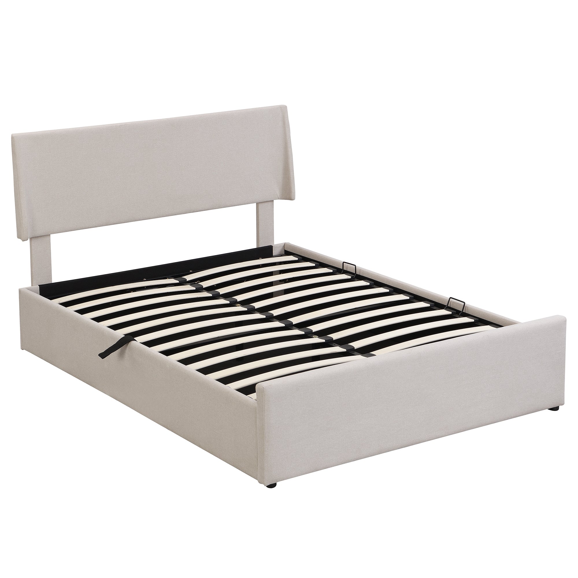 Full Size Sleigh Bed with Side-Tilt Hydraulic Storage System, Linen Upholstery, Beige - Atlantic Fine Furniture Melbourne FL