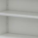 Contemporary Kitchen Pantry Cabinet With Glass Doors, Adjustable Shelves, Steel - Brushed Nickel