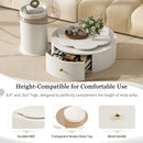 Modern Round Coffee Table (Set of 2), 360 Degree Rotatable Flower Shaped Top With 2 Drawers, Top Circle Side Table End Table With Glass For Living Room - Off White