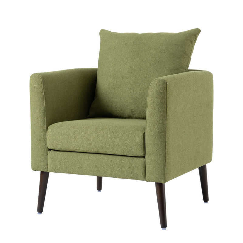 Barrel Chair, Modern Accent Chair, Fabric Armchair Club Chair, Upholstered Arm Chair With Solid Wood Legs, Waist Pillow, Padded Single Chair For Living Room / Bedroom / Study / Waiting Room - Olive Green