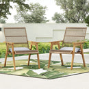 Acacia Wood Cape Woven Wicker Large Lounge Chair With Pillow For Patio, Deck, Yard, Lawn And Garden Seating Wicker (Set of 2) - Teak