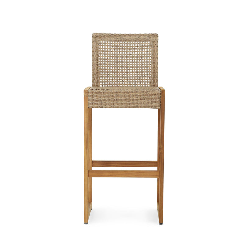 Outdoor Barstool With Rattan Wicker Top (Set of 2) - Brown