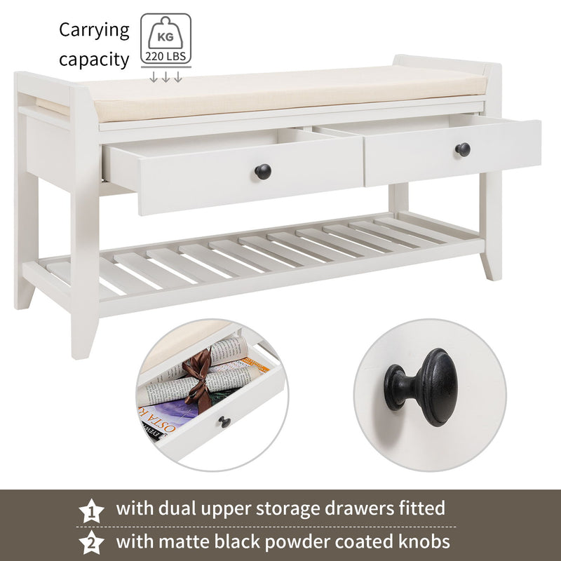 Multipurpose Entryway Shoe Rack With Cushioned Seat And Drawers