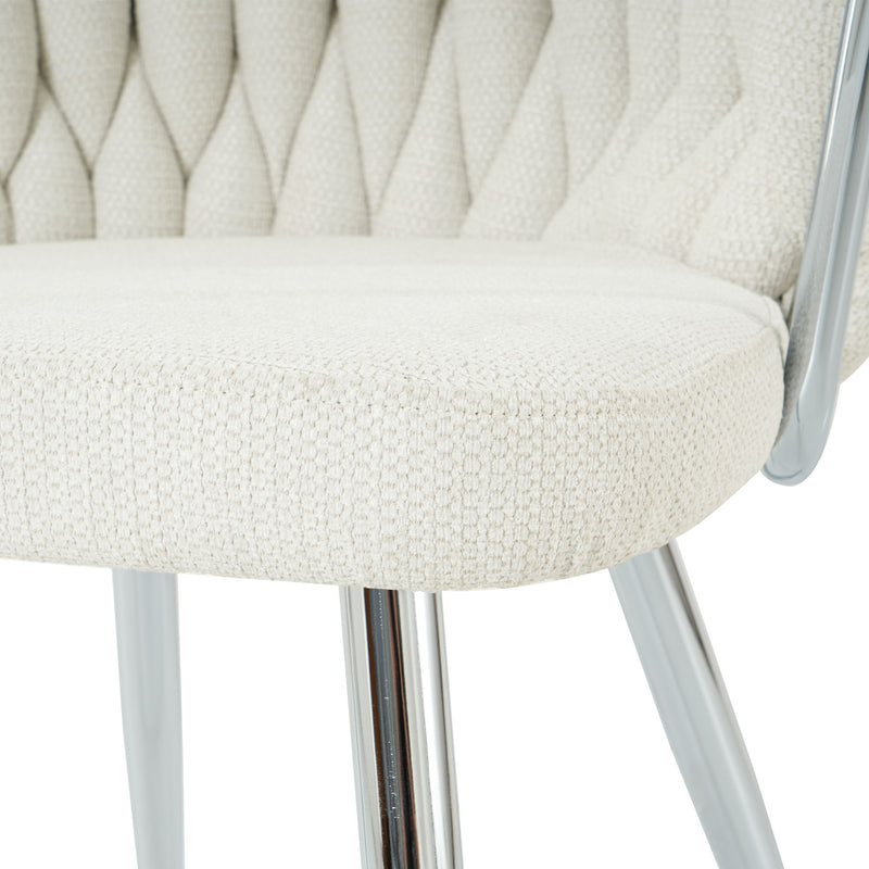 Modern Simple Linen Dining Chair With Plated Metal Legs (Set of 2)