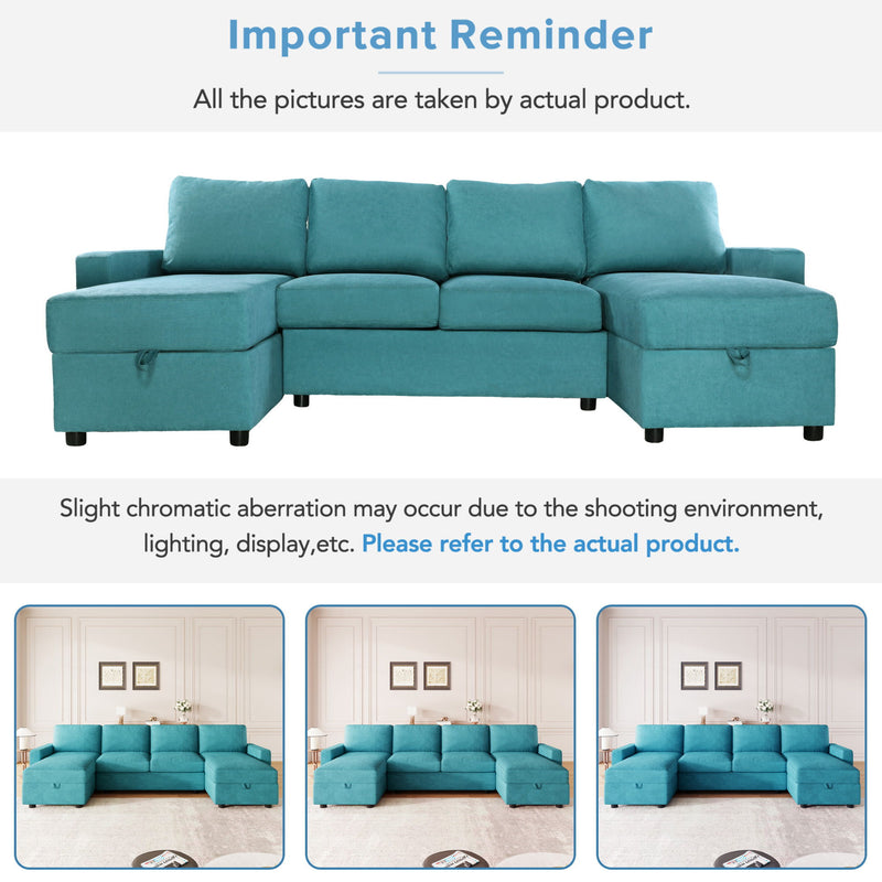 Convertible Sectional Sofa With Storage Chaise Lounges And USB Ports