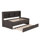 Captain Bed With Built In Bookshelves, 3 Storage Drawers, And Trundle