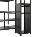 Full Size Loft Bed With Desk, Storage Staircase, Small Wardrobe And LED Light - Black