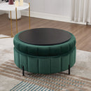 Upholstered Round Ottoman With Reversible Lid, Channel Tufted Pumpkin Shape