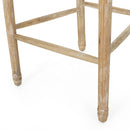 Country Chic Bar Stools (Set of 2) With Rattan Backrest And Upholstered Seat - Beige / Natural