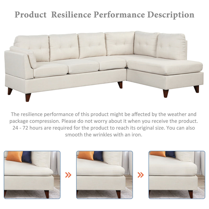 Modern Linen Fabric Sofa, L-Shape Couch With Chaise Lounge, Sectional Sofa With One Lumbar Pad