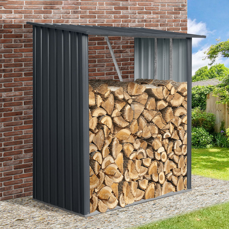 Outdoor Meta Firewood Rack, Open Wood Shed For Firewood, Pellet, Or Lumber Storage - Black