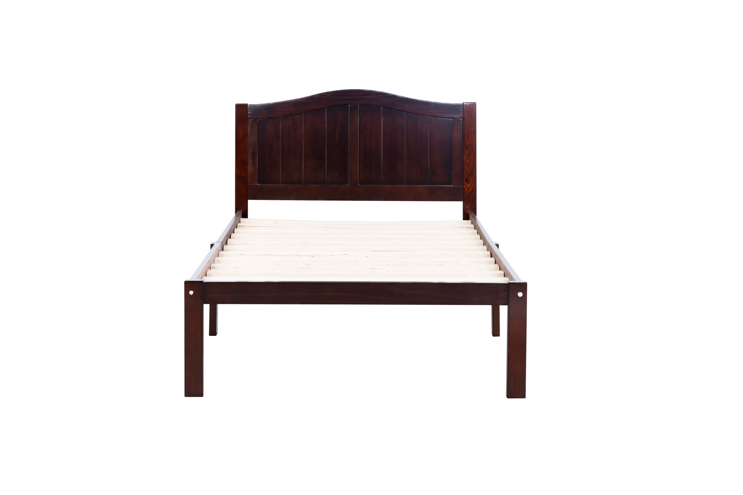 Twin Size Bed, Wood Platform Bed Frame with Headboard For Kids, Slatted, Dark Walnut - Atlantic Fine Furniture Melbourne FL