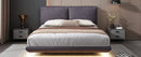Upholstered Platform Bed With Sensor Light And 2 Large Backrests, With 2 Sets Of USB Port And Socket On Each Rear Bed Leg