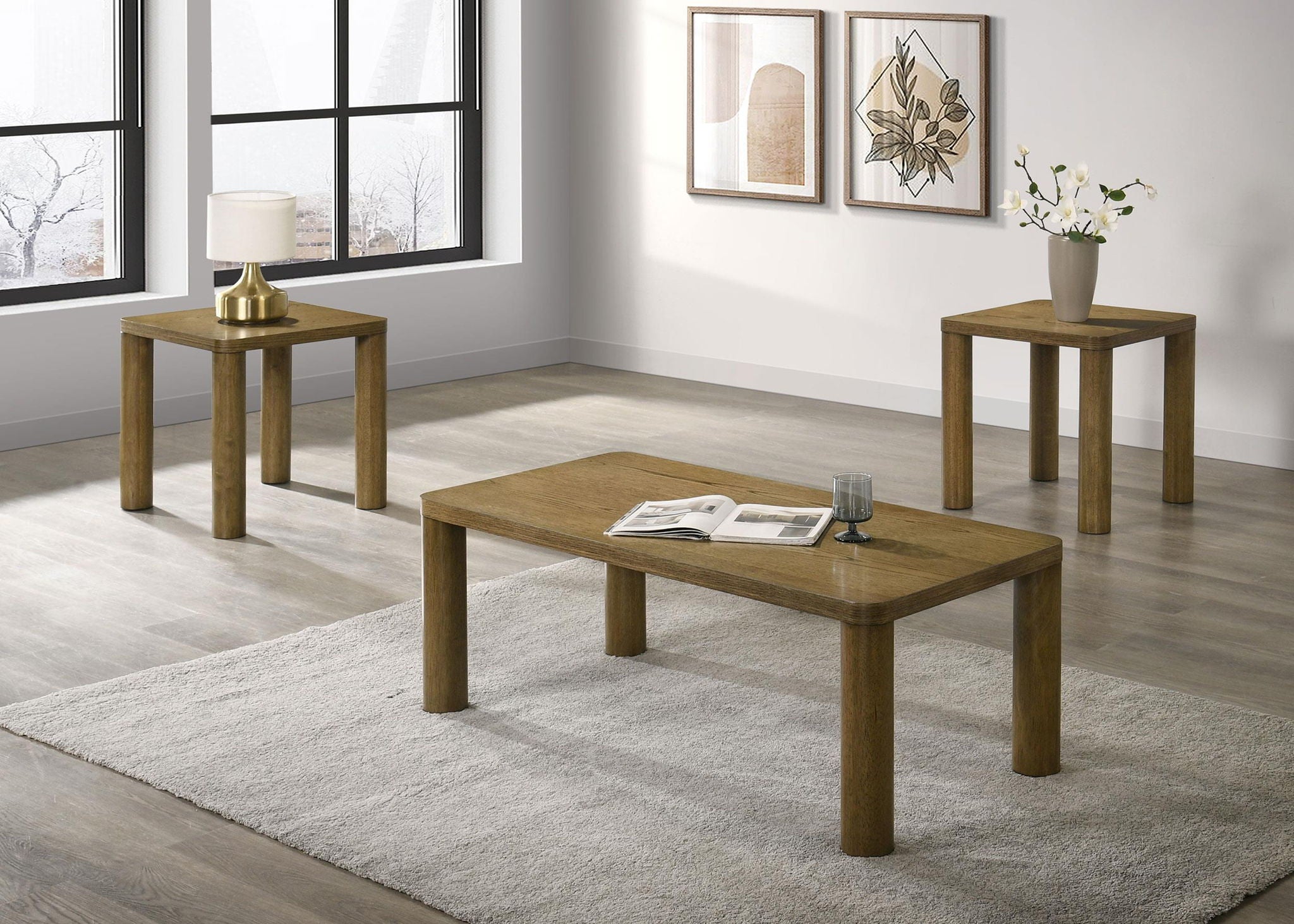 Castlewood 3-piece Cocktail Coffee Table Set Brown Oak - Atlantic Fine Furniture Melbourne FL