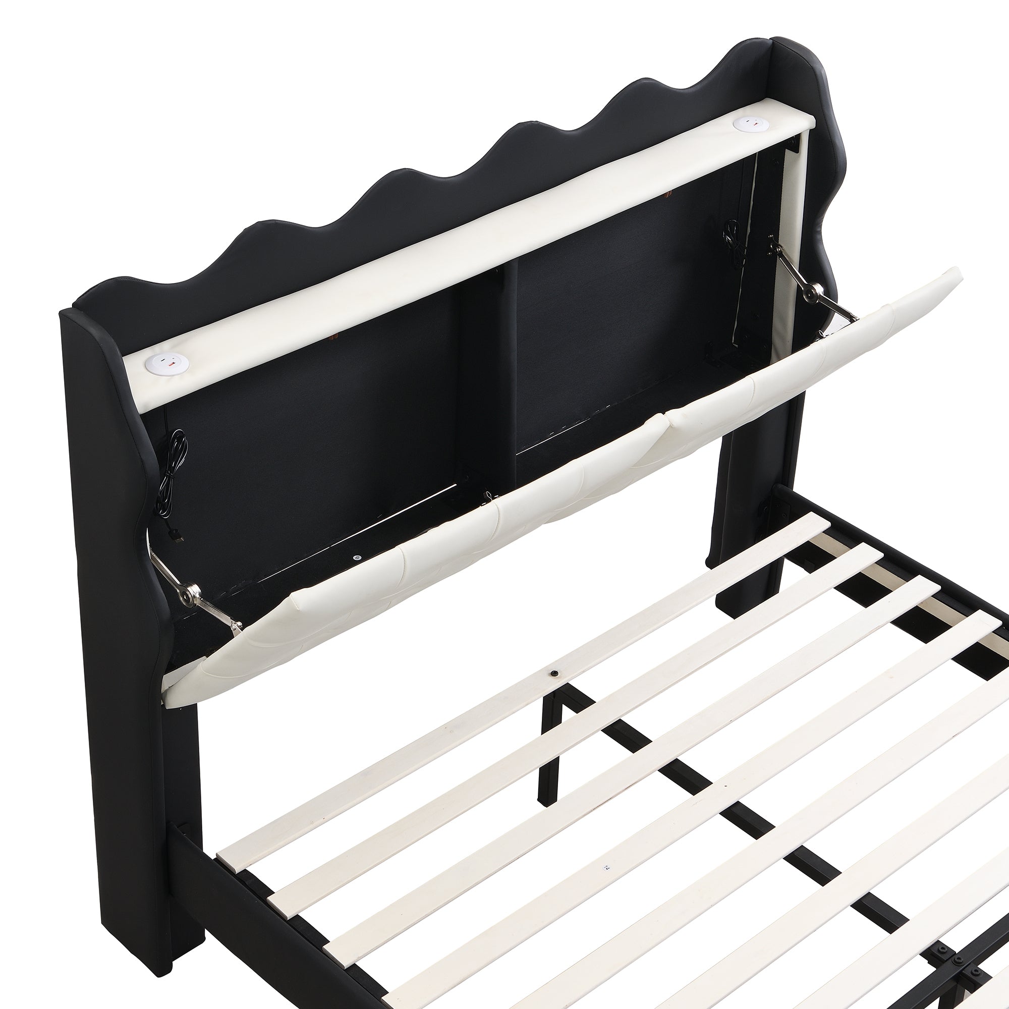 Full Size Upholstery Platform Bed Frame with LED Light Strips and Built-in Storage Space,Black - Atlantic Fine Furniture Melbourne FL
