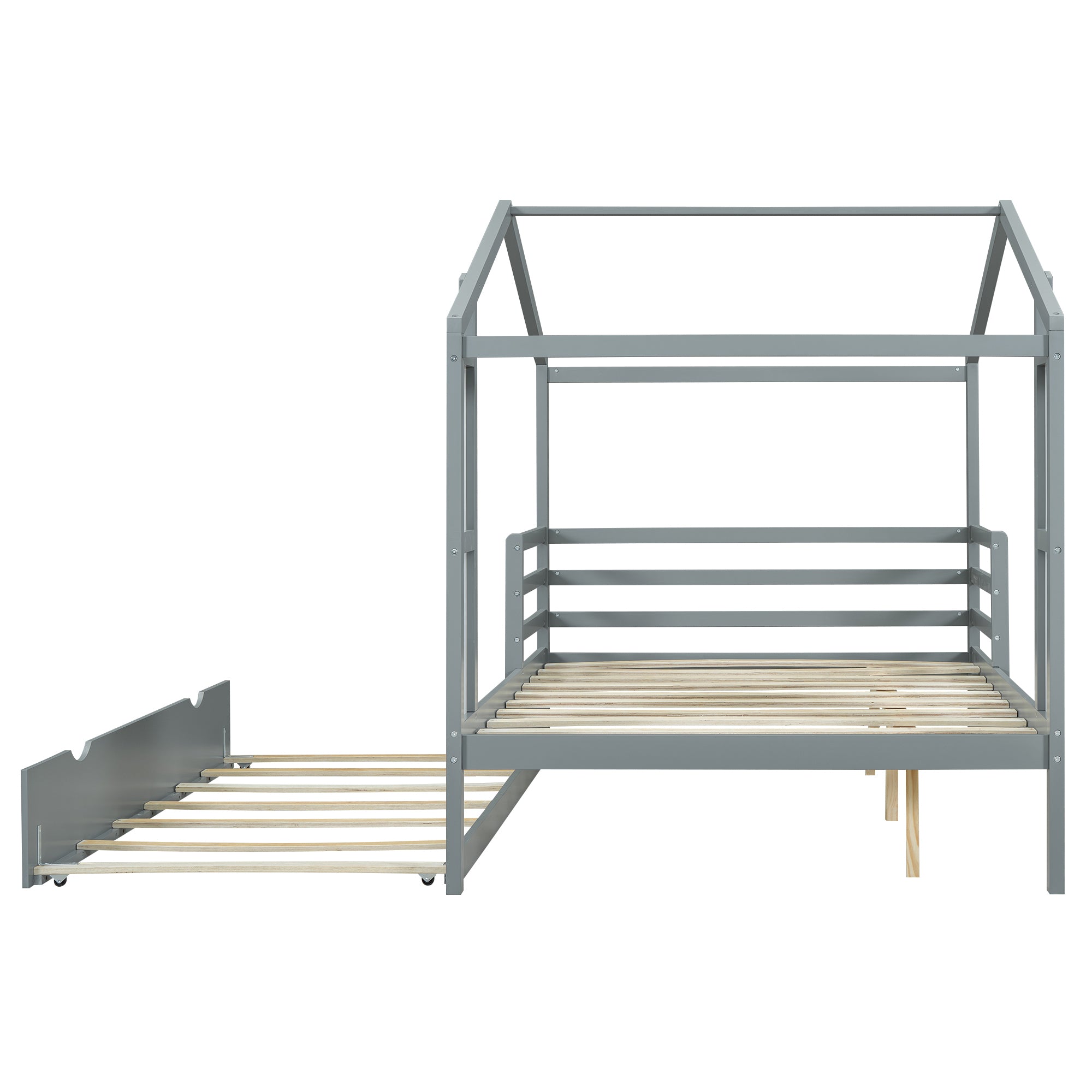 Full Size Wood House Bed with Fence and Writing Board, Gray - Atlantic Fine Furniture Melbourne FL