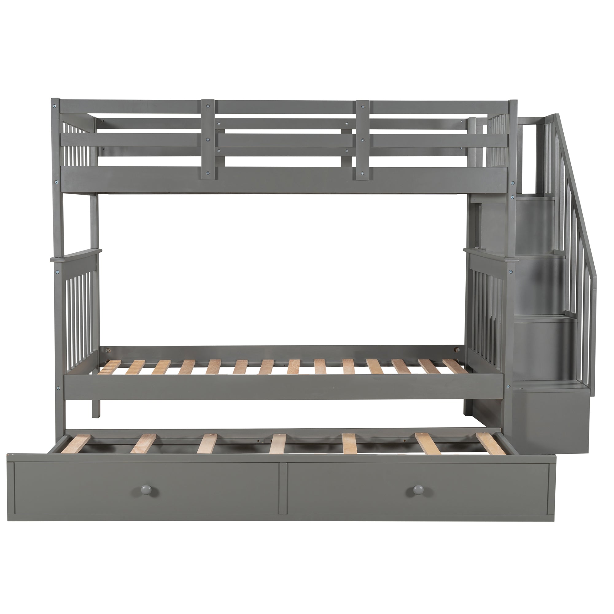 Stairway Twin-Over-Twin Bunk Bed with Twin size Trundle for Bedroom, Dorm, Adults, Gray( old sku: LP000209AAE ) - Atlantic Fine Furniture Melbourne FL