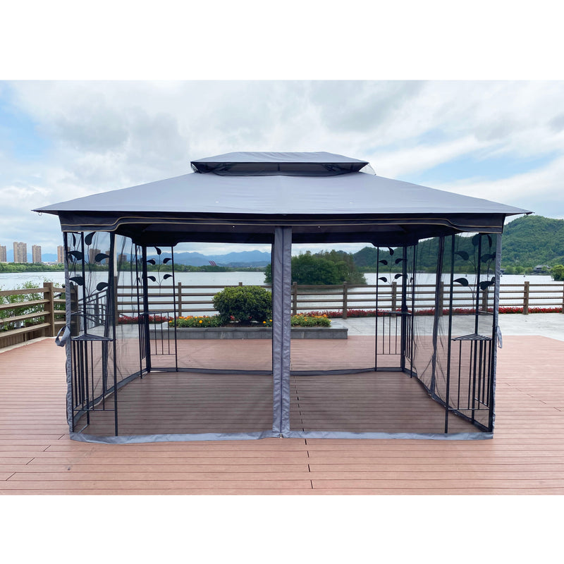 Outdoor Patio Gazebo Canopy Tent With Ventilated Double Roof And Mosquito Net (Detachable Mesh Screen On All Sides), Suitable For Lawn, Garden, Backyard And Deck - Gray