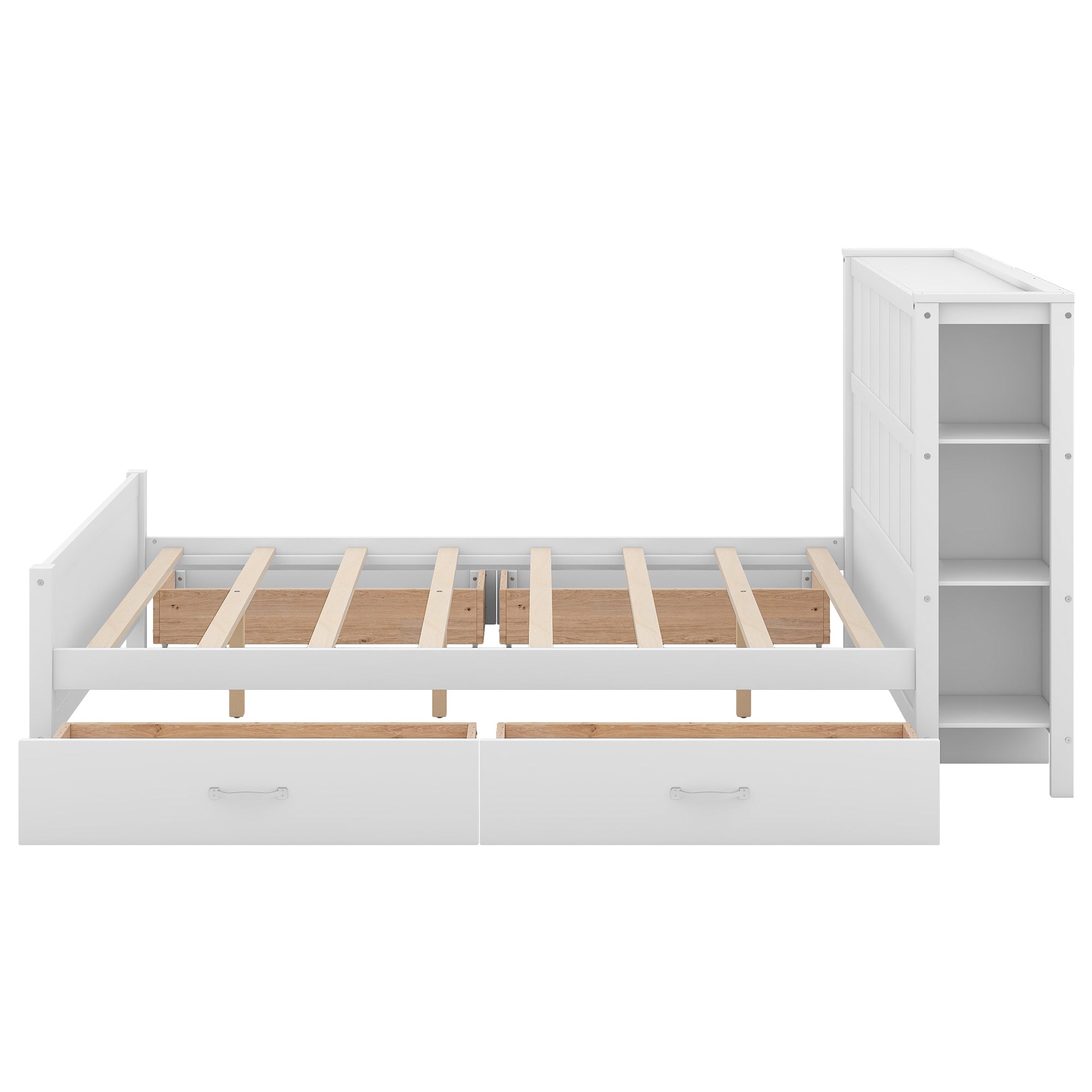 Full Size Platform Bed with Drawers and Storage Shelves, White