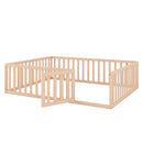 Queen Size Wood Floor Bed Frame with Fence and Door, Natural(OLD SKU:WF289663AAM)