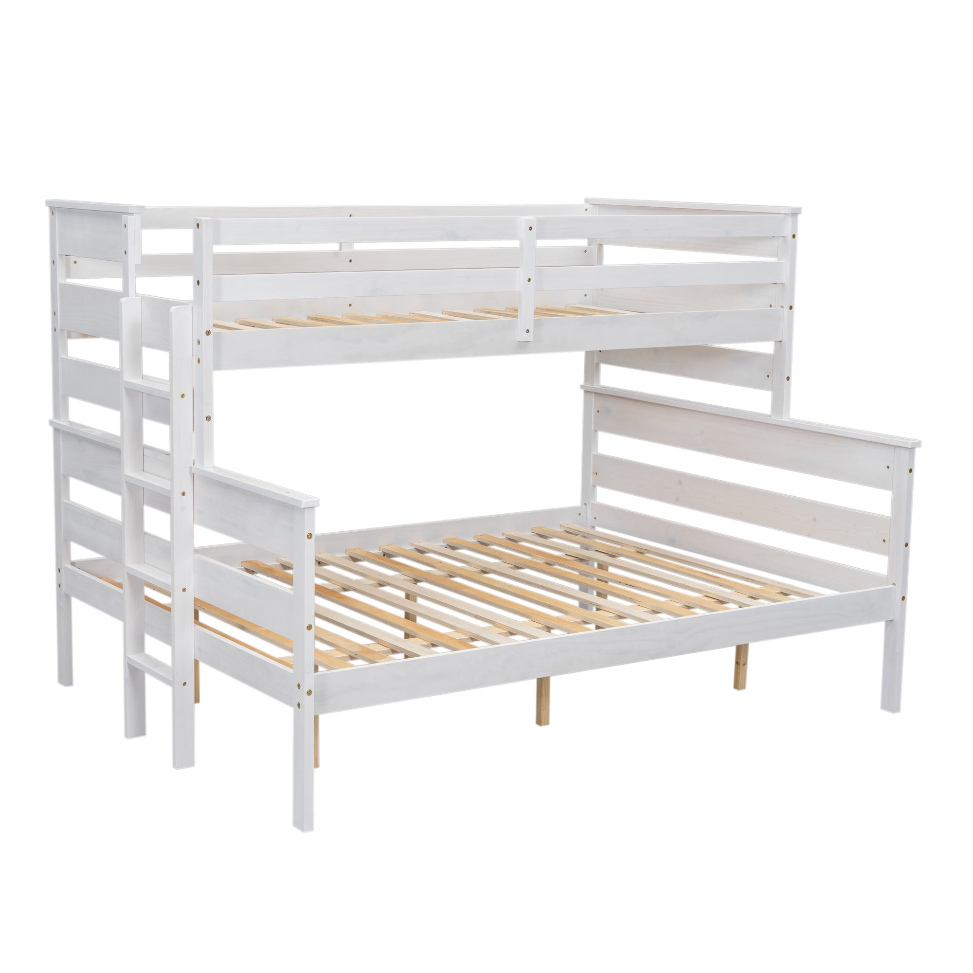 Wood Twin XL over Queen Bunk Bed with Ladder, White - Atlantic Fine Furniture Melbourne FL