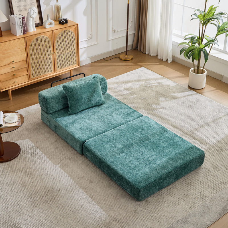 Convertible Floor Sofa Bed With Fixed Shape Frame For Living Room - Dark Green