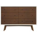 Mid-Century Modern White Dresser 6 Drawer - Dark Brown / White
