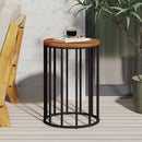 Outdoor Cylindrical Side Table With Round Solid Wood Top And Metal Frame - Natural