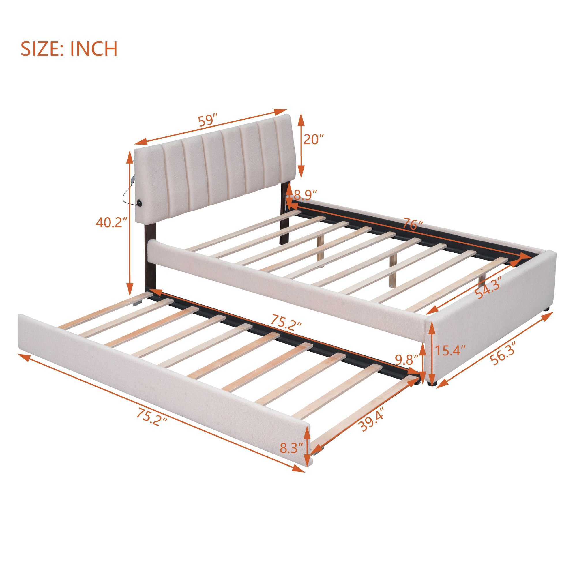 Teddy Fleece Full Size Upholstered Platform Bed with Trundle, Beige - Atlantic Fine Furniture Melbourne FL